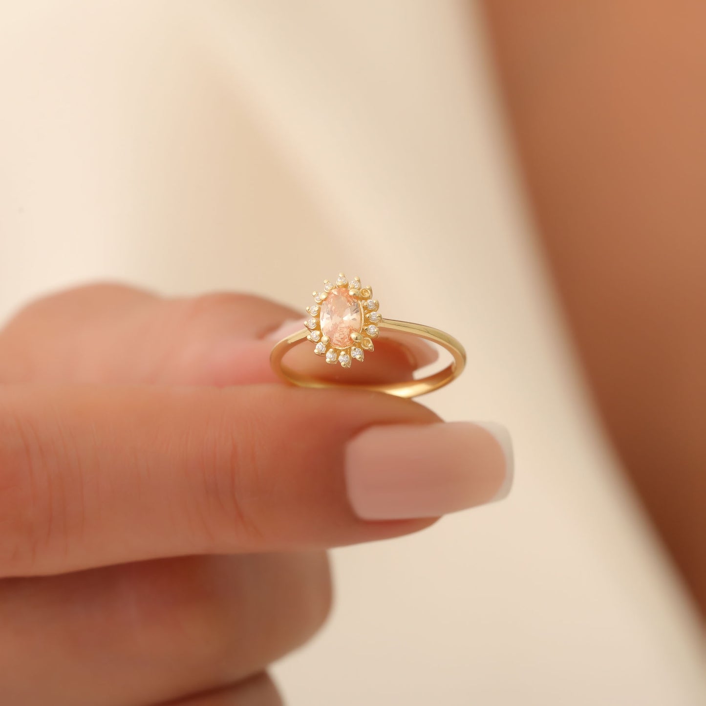 Citrine Oval Ring 8K/10K/14K Solid Gold Surrounded by Real Diamonds, November Birthstone Gift