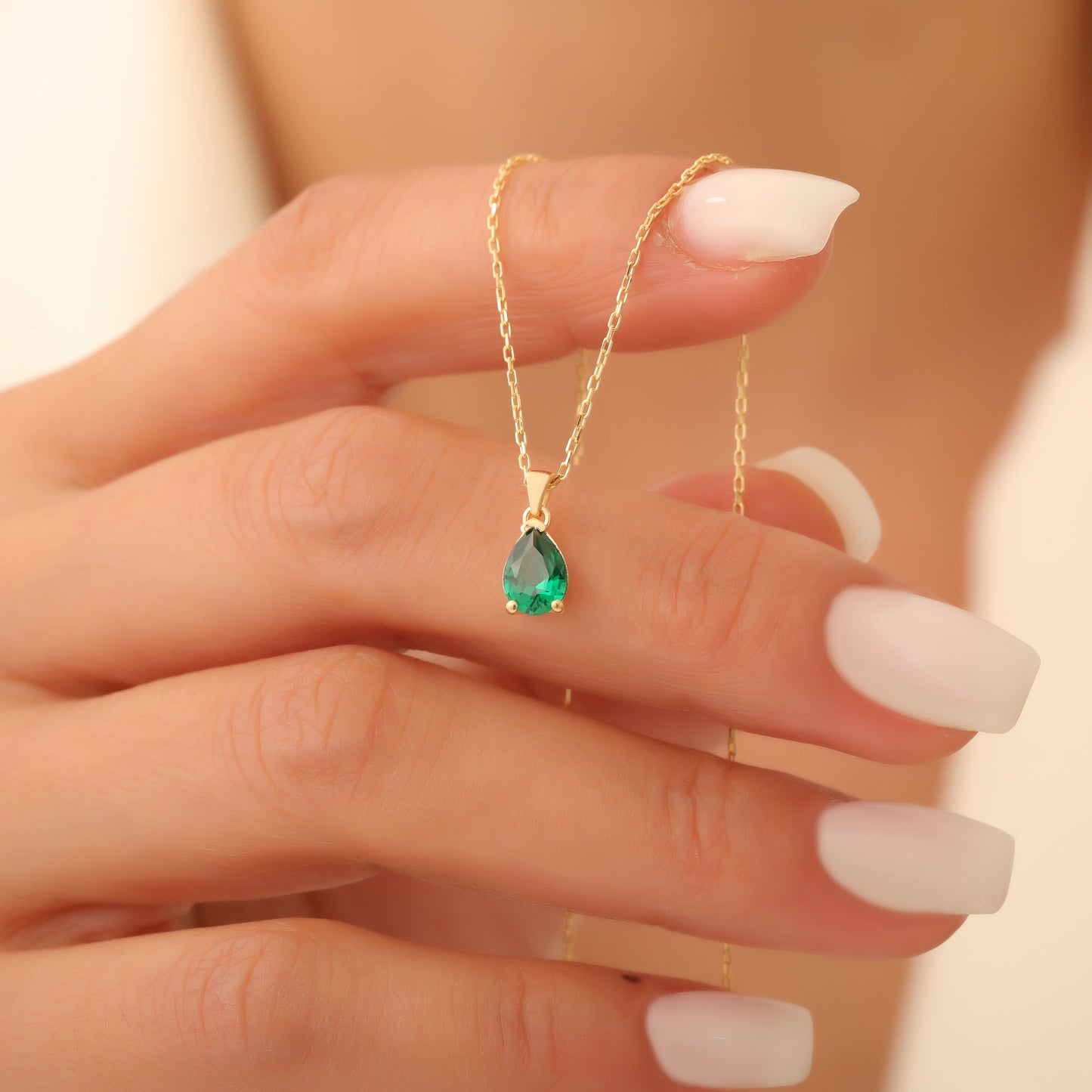 Drop Emerald Necklace in 14K Solid Gold, May Birthstone Pendant Queen Jewelry Necklace