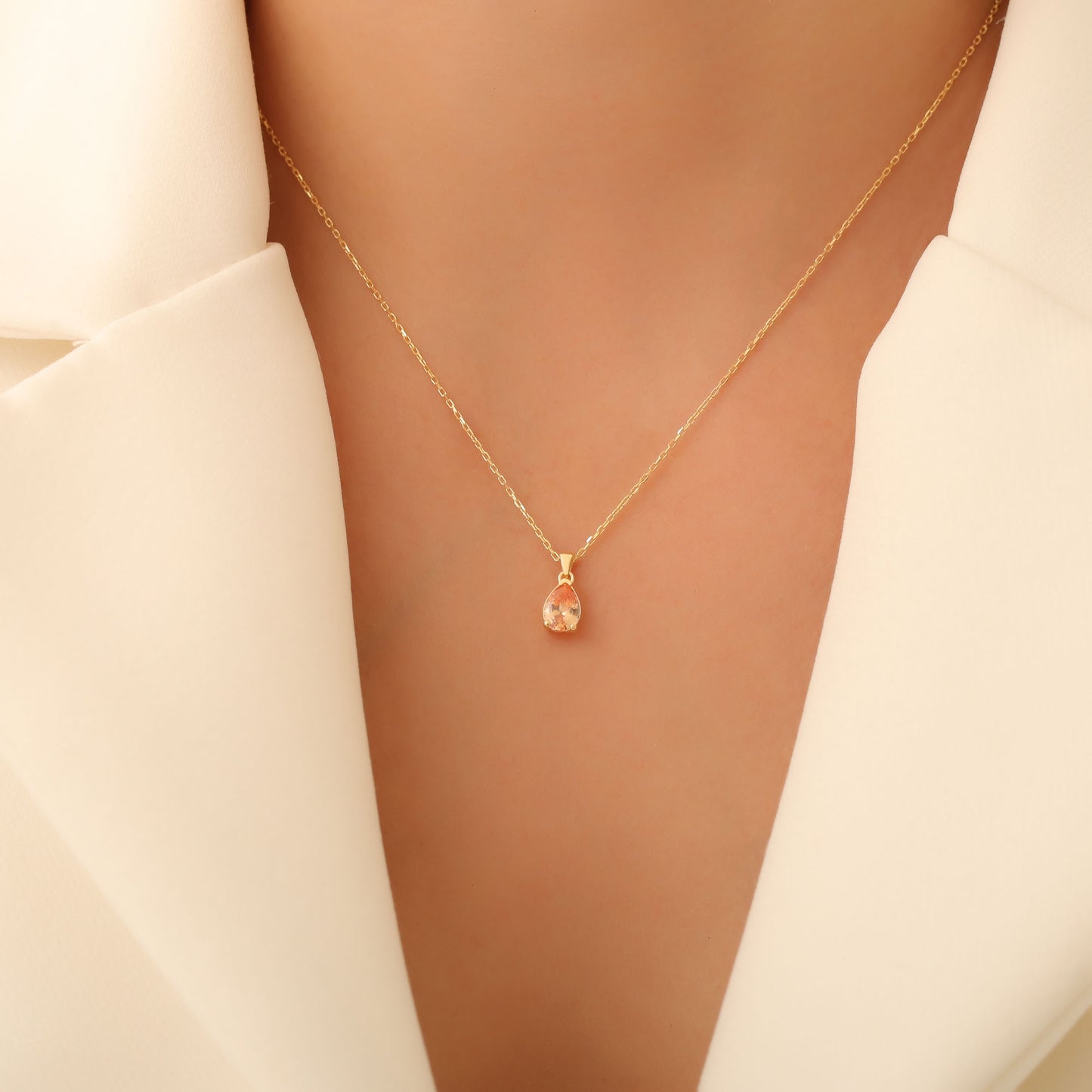 Drop Citrine Necklace in 14K Solid Gold, November Birthstone Pendant Queen Jewelry Necklace