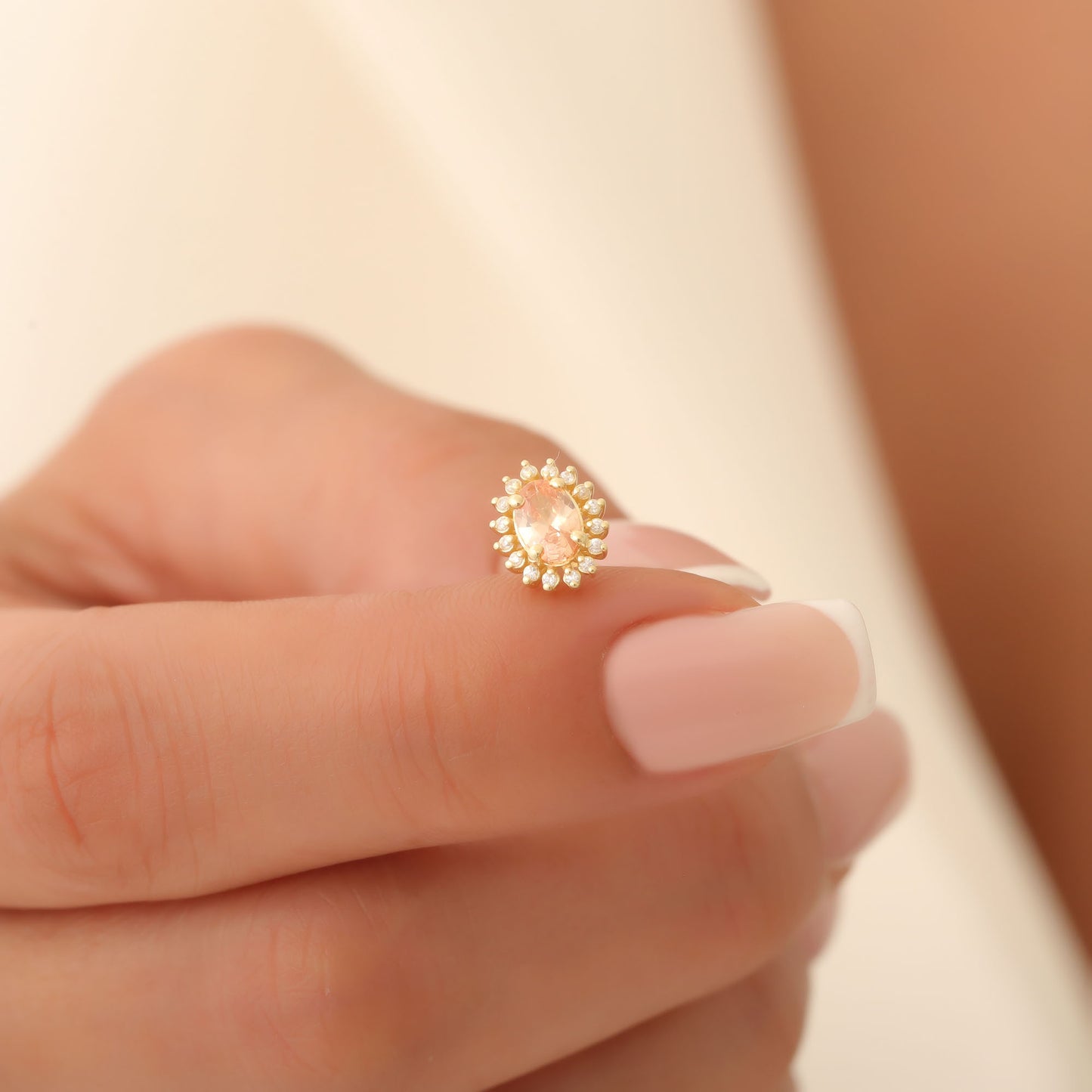 Oval Cut Citrine Stud Earring Surrounded by Real Diamonds, 10K/14K Solid Gold, November Birthstone