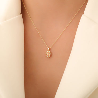 Oval Cut Citrine Necklace with Real Diamonds, 10K/14K Solid Gold, November Birthstone Pendant