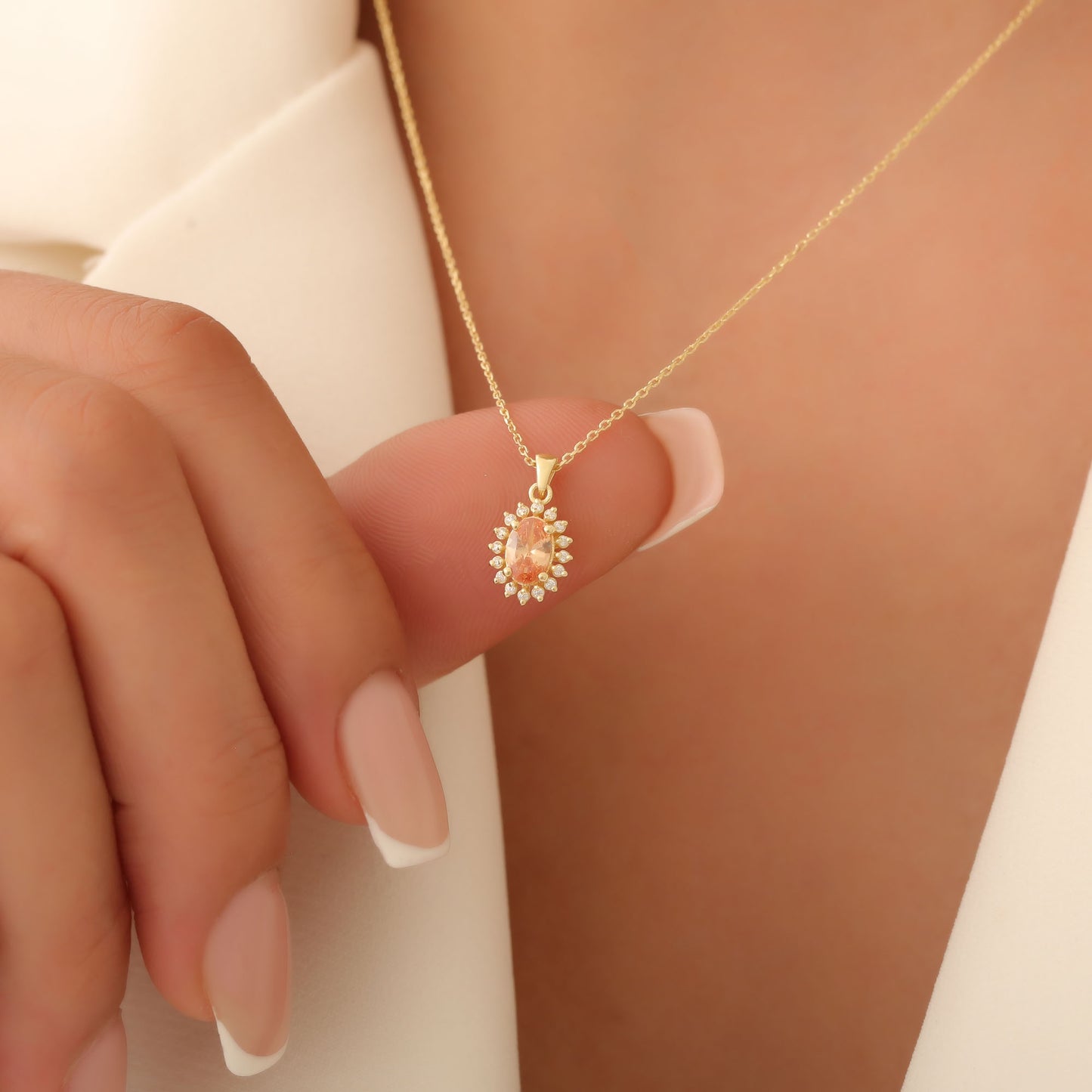 Oval Cut Citrine Necklace with Real Diamonds, 10K/14K Solid Gold, November Birthstone Pendant