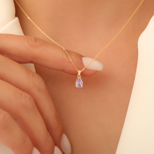 Drop Alexandrite Necklace in 14K Solid Gold, June Birthstone Pendant Queen Jewelry Necklace