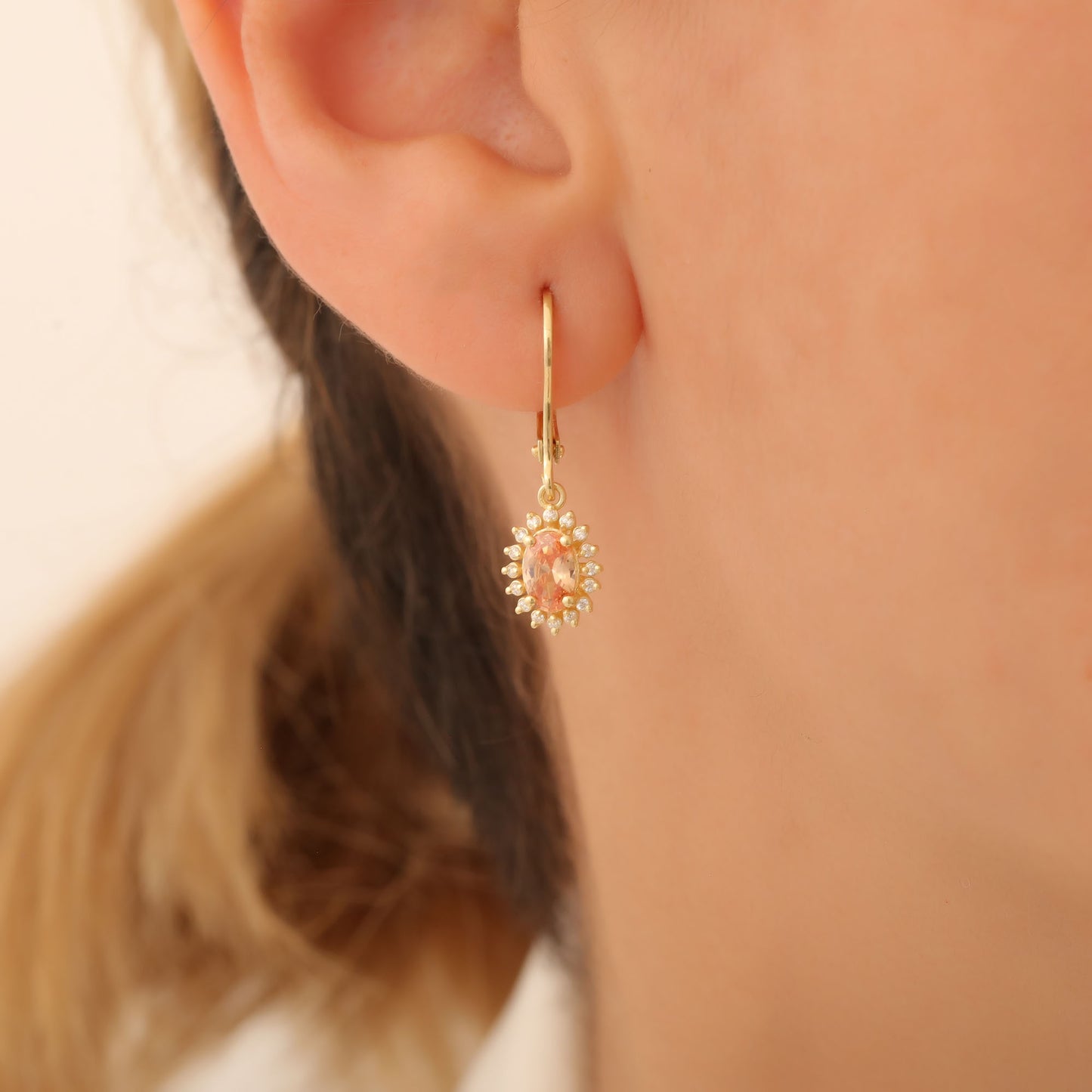 Oval Cut Citrine Dangling Earring Surrounded by Real Diamonds, 8K/10K/14K Solid Gold, November Birthstone