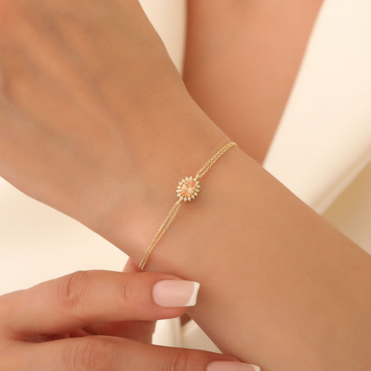 Citrine Oval Bracelet 8K/10K/14K Solid Gold Surrounded by Real Diamonds, November Birthstone Gift