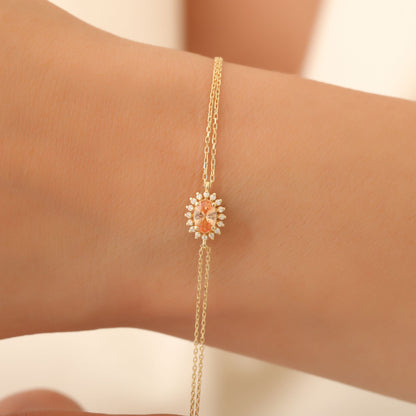 Citrine Oval Bracelet 8K/10K/14K Solid Gold Surrounded by Real Diamonds, November Birthstone Gift