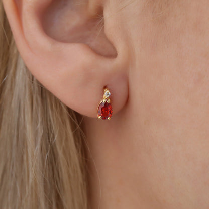 Garnet Drop Stud Earrings in 10K/14K Solid Gold with Real Diamond, January Birthstone Jewelry