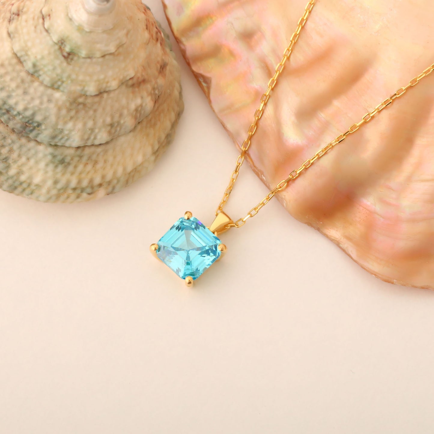 Blue Topaz Square Necklace in 14K Solid Gold | December Birthstone Pendant Queen Jewelry Necklace