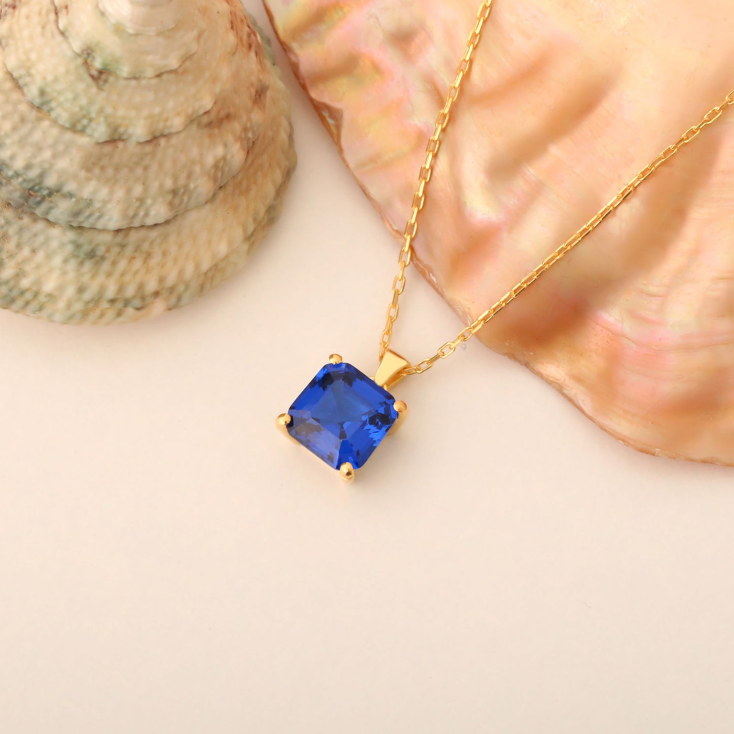 Sapphire Square Necklace in 14K Solid Gold | September Birthstone Pendant Queen Jewelry Necklace