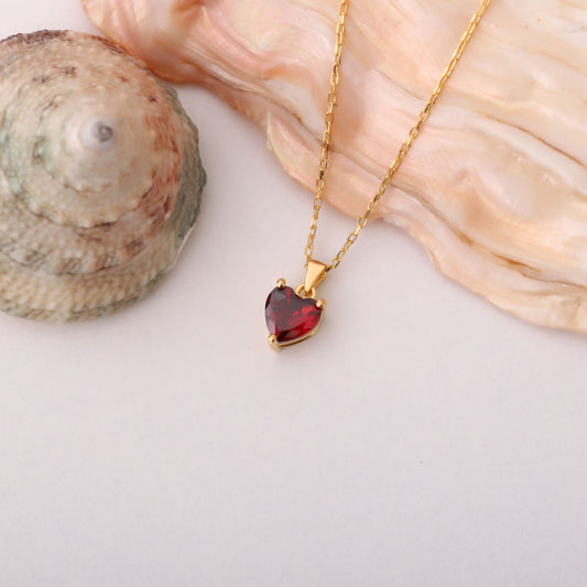 Garnet Heart Necklace in 14K Solid Gold | January Birthstone Pendant Queen Jewelry Necklace