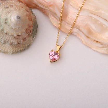 Pink Tourmaline Heart Necklace in 14K Solid Gold | October Birthstone Pendant Queen Jewelry Necklace