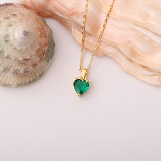 Emerald Heart Necklace in 14K Solid Gold | May Birthstone Pendant Queen Jewelry Necklace