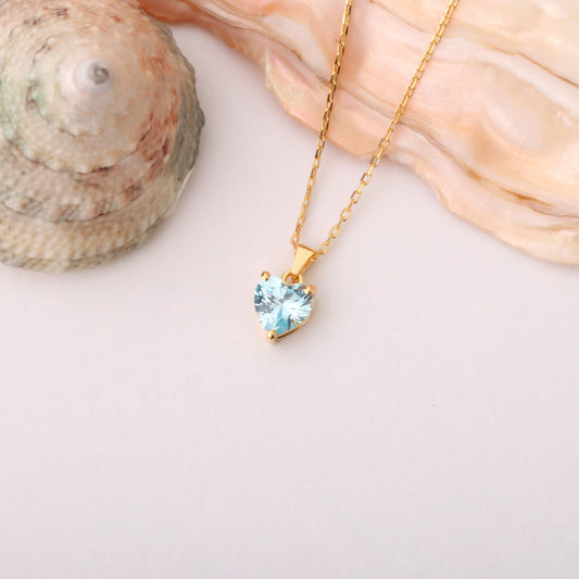 Aquamarine Heart Necklace in 14K Solid Gold | March Birthstone Pendant Queen Jewelry Necklace