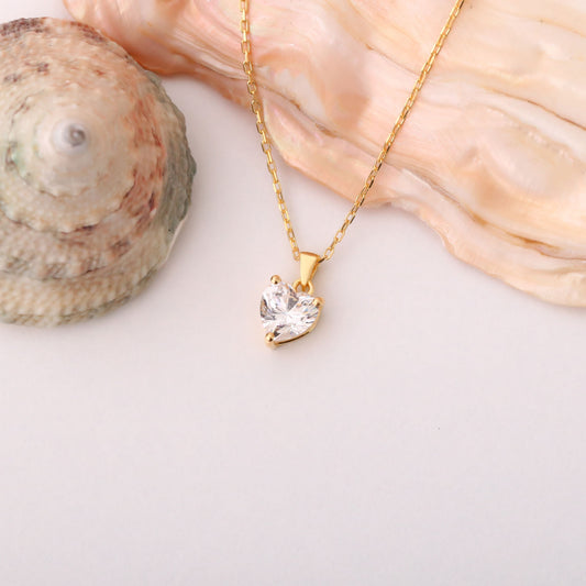 White Topaz Heart Necklace in 14K Solid Gold | April Birthstone Pendant Queen Jewelry Necklace