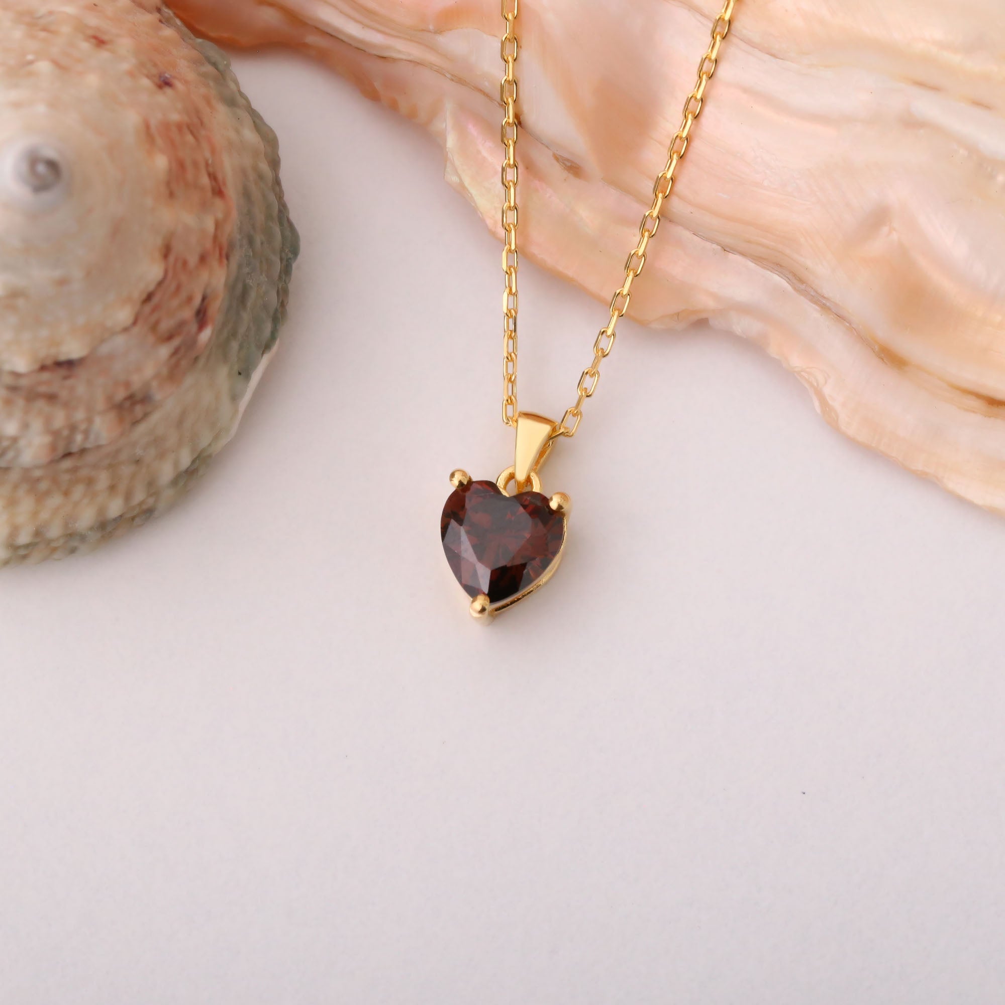 Smoky Quartz Heart Necklace in 14K Solid Gold | Birthstone Pendant Queen Jewelry Necklace