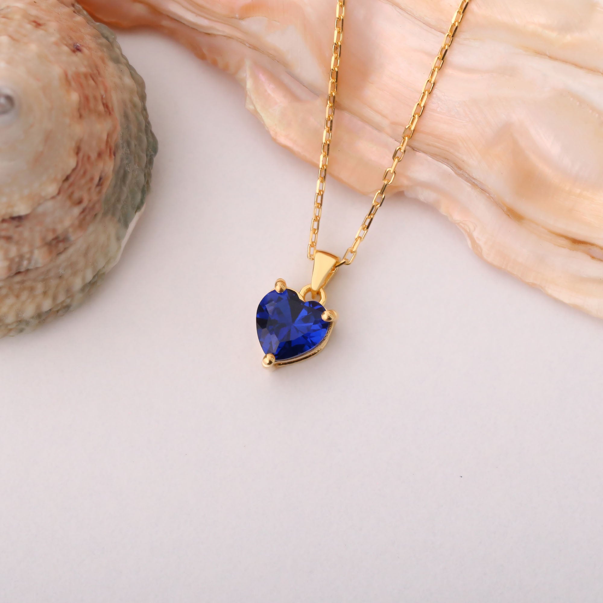 Sapphire Heart Necklace in 14K Solid Gold | September Birthstone Pendant Queen Jewelry Necklace
