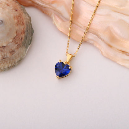 Sapphire Heart Necklace in 14K Solid Gold | September Birthstone Pendant Queen Jewelry Necklace