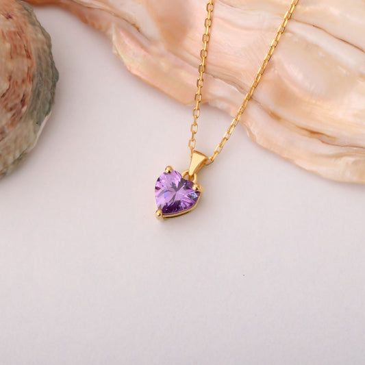 Amethyst Heart Necklace in 14K Solid Gold | February Birthstone Pendant Queen Jewelry Necklace