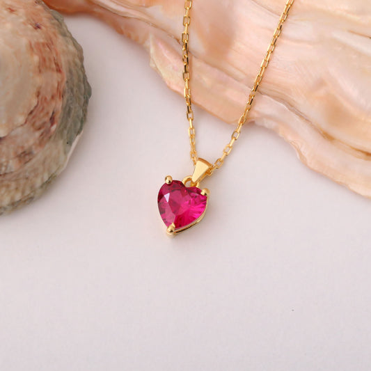 Ruby Heart Necklace in 14K Solid Gold | July Birthstone Pendant Queen Jewelry Necklace