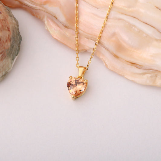 Citrine Heart Necklace in 14K Solid Gold | November Birthstone Pendant Queen Jewelry Necklace