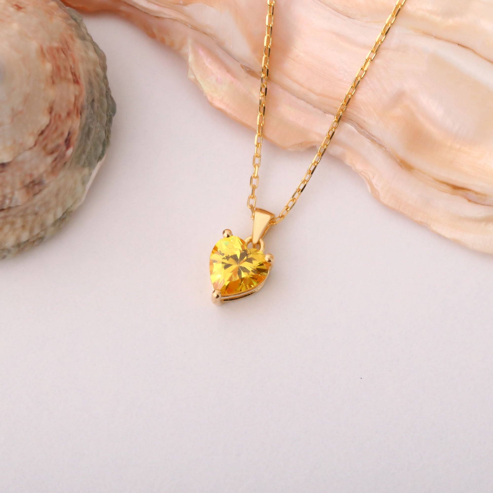 Yellow Topaz Heart Necklace in 14K Solid Gold | Birthstone Pendant Queen Jewelry Necklace