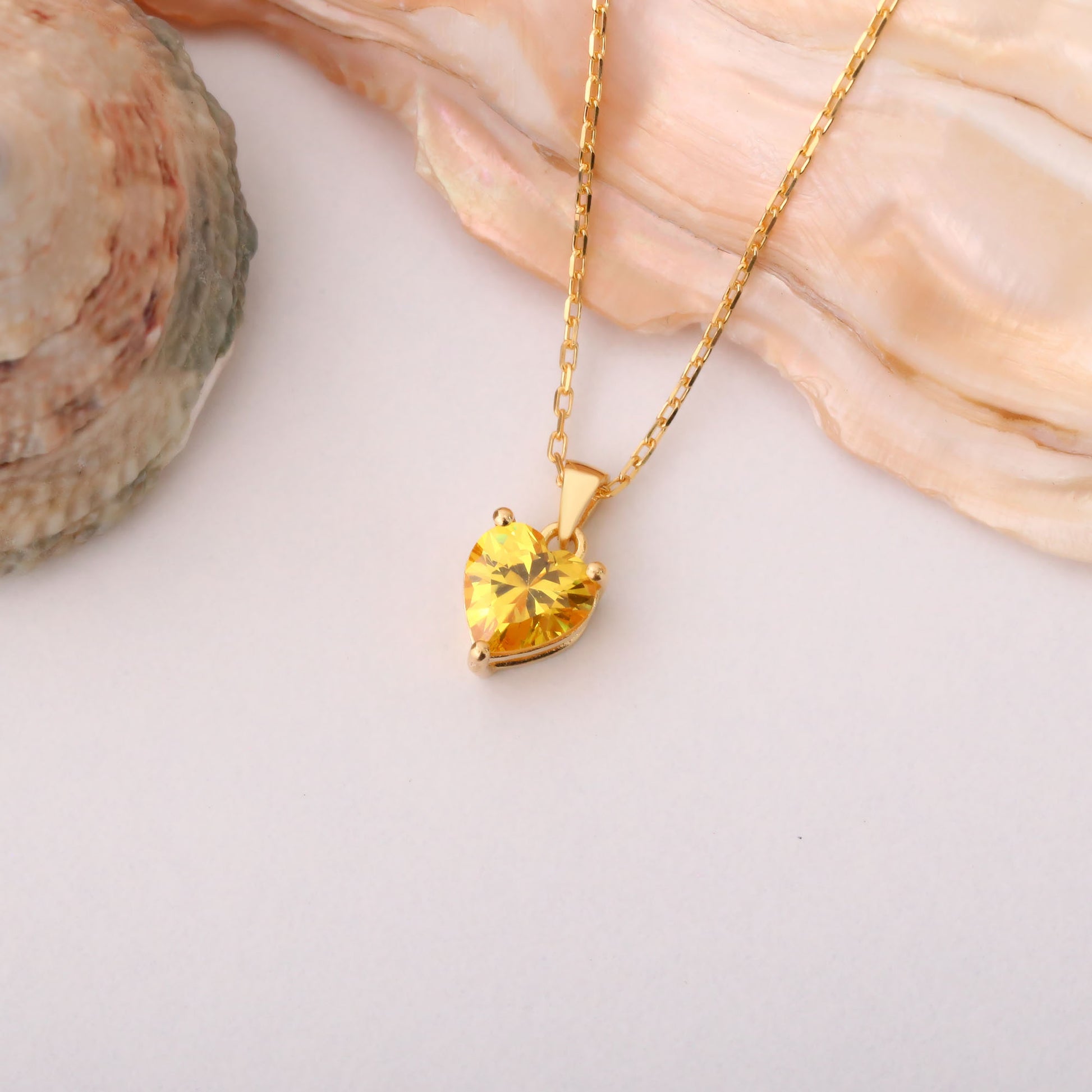Yellow Topaz Heart Necklace in 14K Solid Gold | Birthstone Pendant Queen Jewelry Necklace