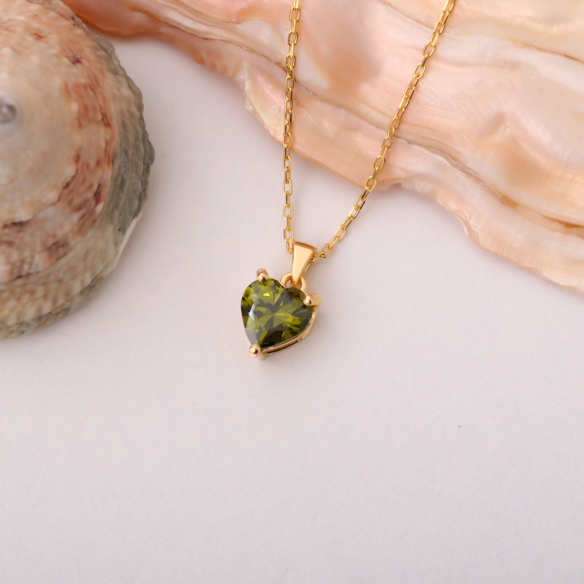 Peridot Heart Necklace in 14K Solid Gold | August Birthstone Pendant Queen Jewelry Necklace