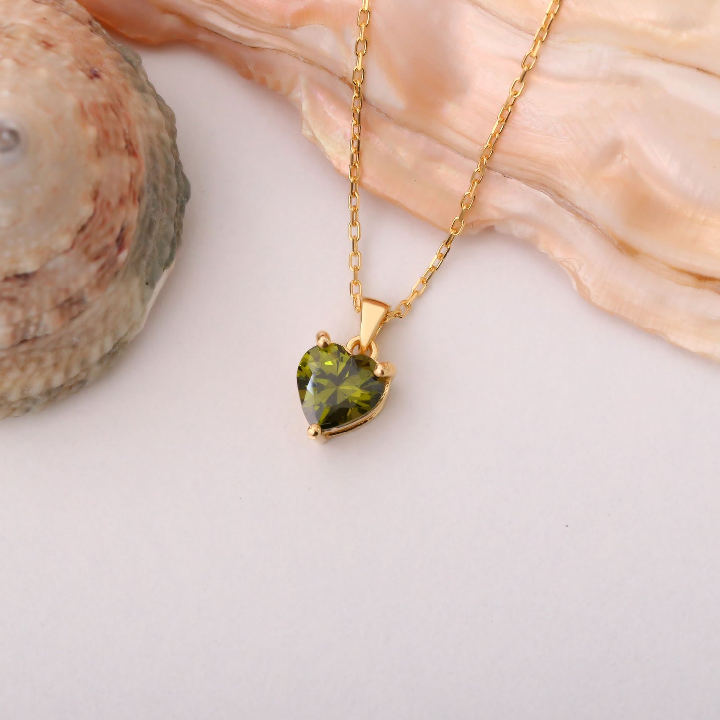 Peridot Heart Necklace in 14K Solid Gold | August Birthstone Pendant Queen Jewelry Necklace