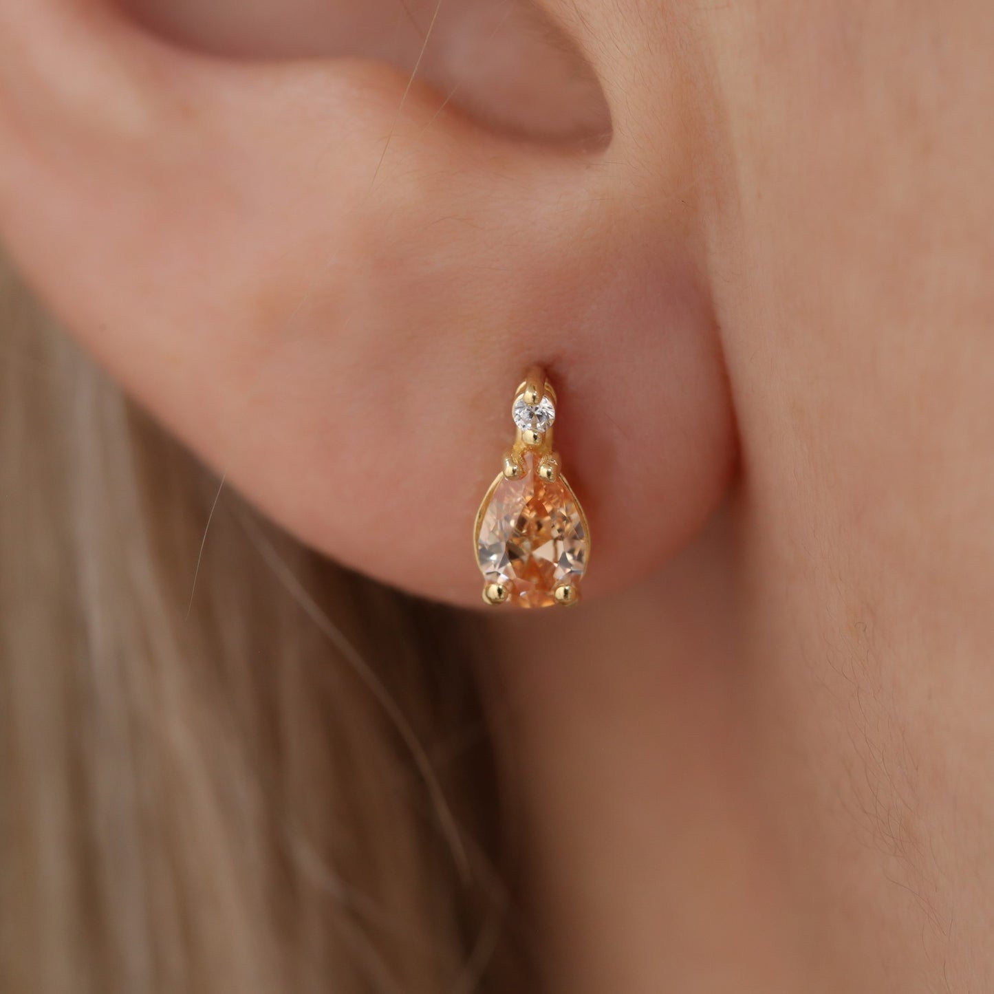 Citrine Drop Stud Earrings in 10K/14K Solid Gold with Real Diamond, November Birthstone Jewelry