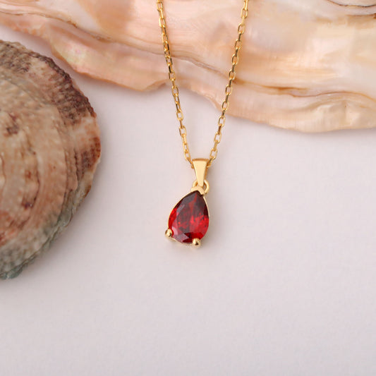 Drop Garnet Necklace in 14K Solid Gold, January Birthstone Pendant Queen Jewelry Necklace