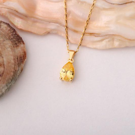 Drop Yellow Topaz Necklace in 14K Solid Gold, Dainty Minimalist Pendant Jewelry Queen Jewelry Necklace