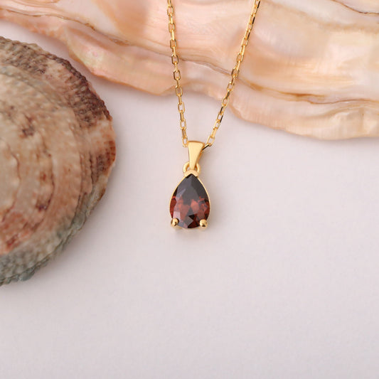 Drop Smoky Quartz Necklace in 14K Solid Gold, Dainty Minimalist Pendant Jewelry Queen Jewelry Necklace