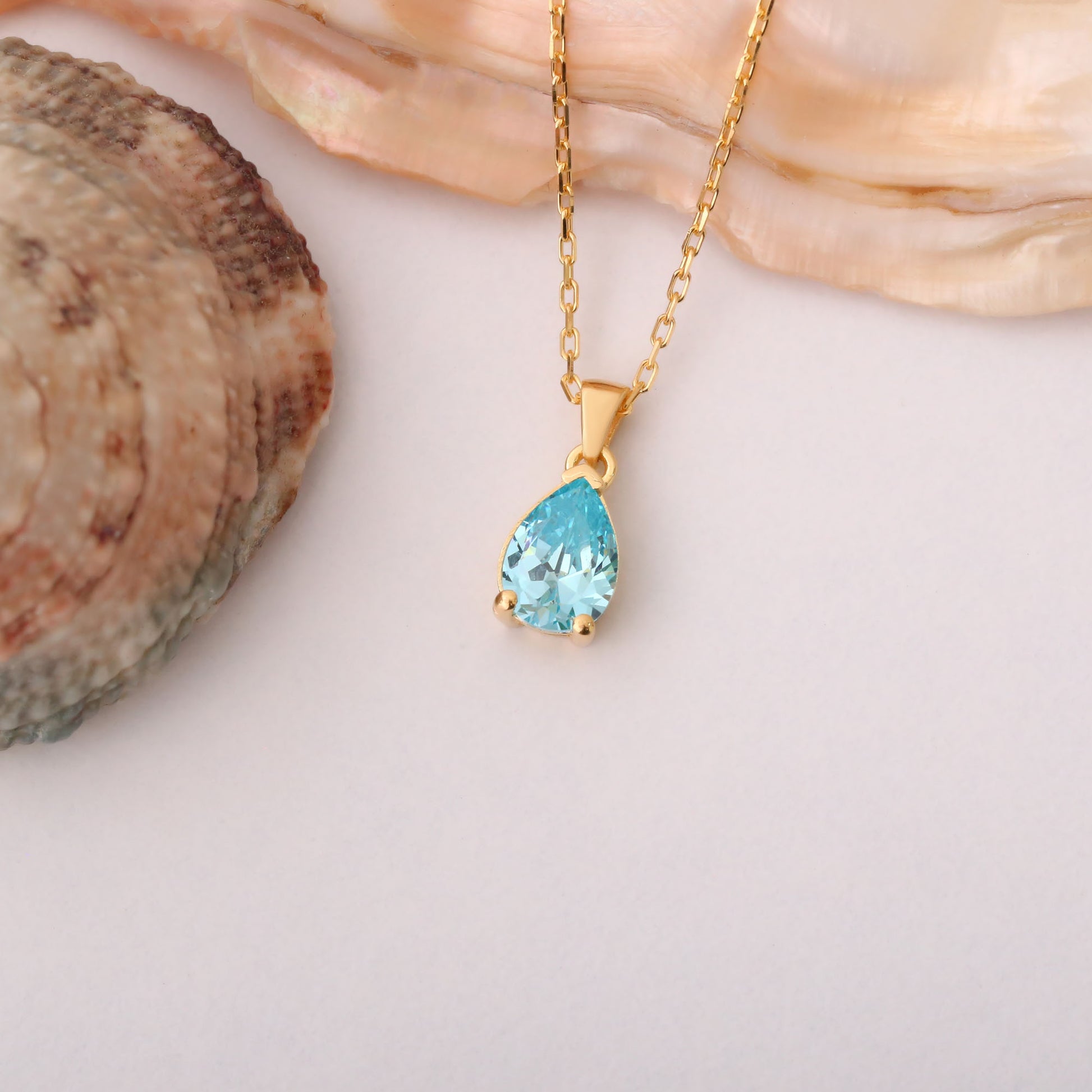 Drop Aquamarine Necklace in 14K Solid Gold, March Birthstone Pendant Queen Jewelry Necklace
