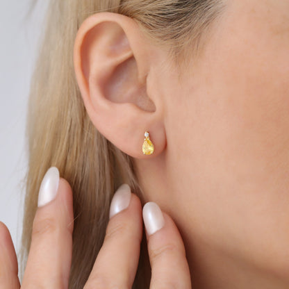Yellow Topaz Drop Stud Earrings in 10K/14K Solid Gold with Real Diamond, November Birthstone Jewelry