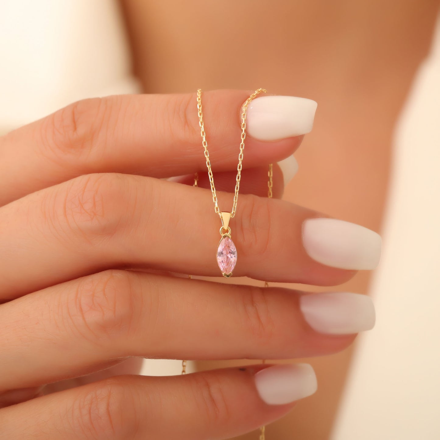 Pink Tourmaline Marquise Necklace in 14K Solid Gold | October Birthstone Pendant Queen Jewelry Necklace