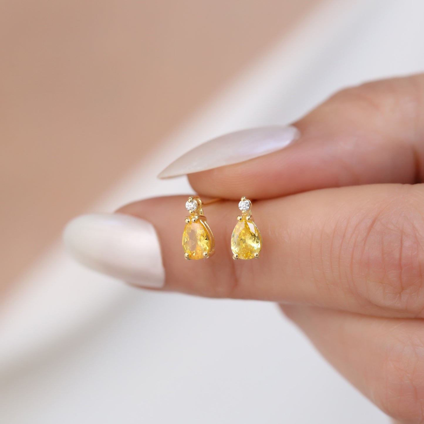 Yellow Topaz Drop Stud Earrings in 10K/14K Solid Gold with Real Diamond, November Birthstone Jewelry