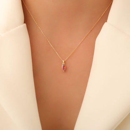 Garnet Marquise Necklace in 14K Solid Gold | January Birthstone Pendant Queen Jewelry Necklace