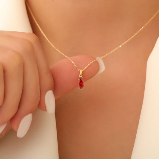 Garnet Marquise Necklace in 14K Solid Gold | January Birthstone Pendant Queen Jewelry Necklace