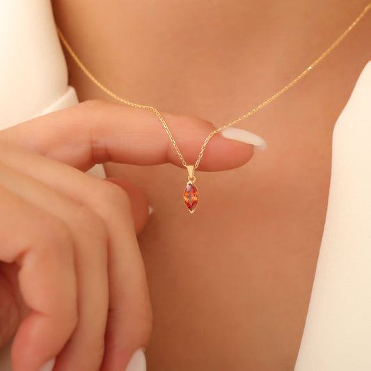 Citrine Marquise Necklace in 14K Solid Gold | November Birthstone Pendant Queen Jewelry Necklace