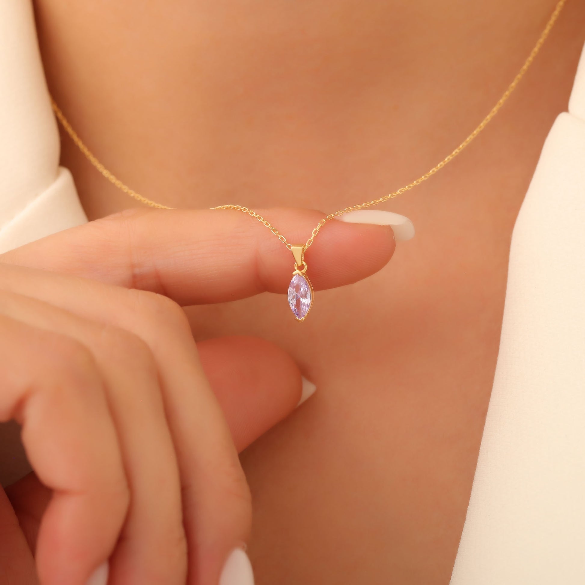 Alexandrite Marquise Necklace in 14K Solid Gold | June Birthstone Pendant Queen Jewelry Necklace