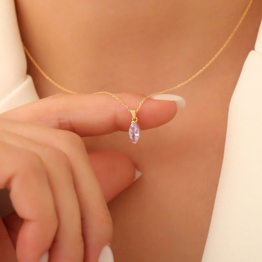 Alexandrite Marquise Necklace in 14K Solid Gold | June Birthstone Pendant Queen Jewelry Necklace