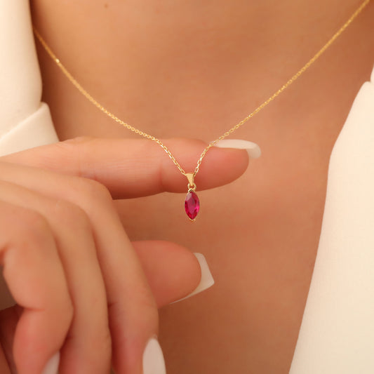 Ruby Marquise Necklace in 14K Solid Gold | July Birthstone Pendant Queen Jewelry Necklace