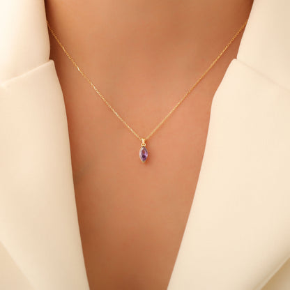 Amethyst Marquise Necklace in 14K Solid Gold | February Birthstone Pendant Queen Jewelry Necklace
