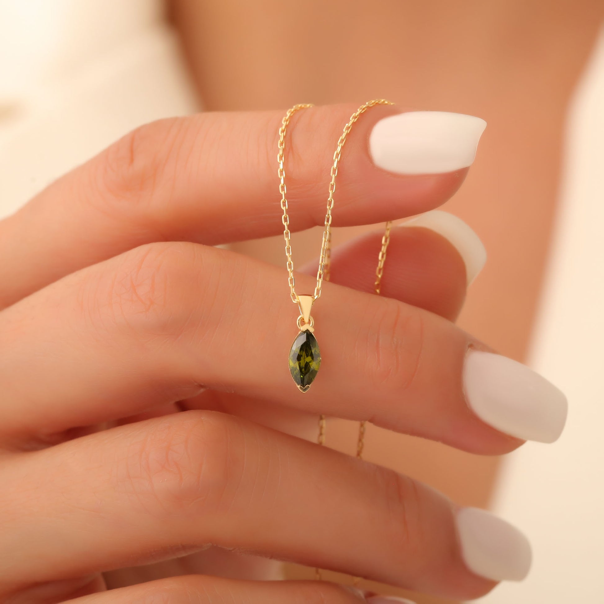 Peridot Marquise Necklace in 14K Solid Gold | August Birthstone Pendant Queen Jewelry Necklace
