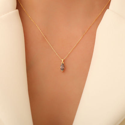 Smoky Quartz Marquise Necklace in 14K Solid Gold | Birthstone Pendant Queen Jewelry Necklace