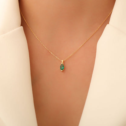 Emerald Marquise Necklace in 14K Solid Gold | May Birthstone Pendant Queen Jewelry Necklace