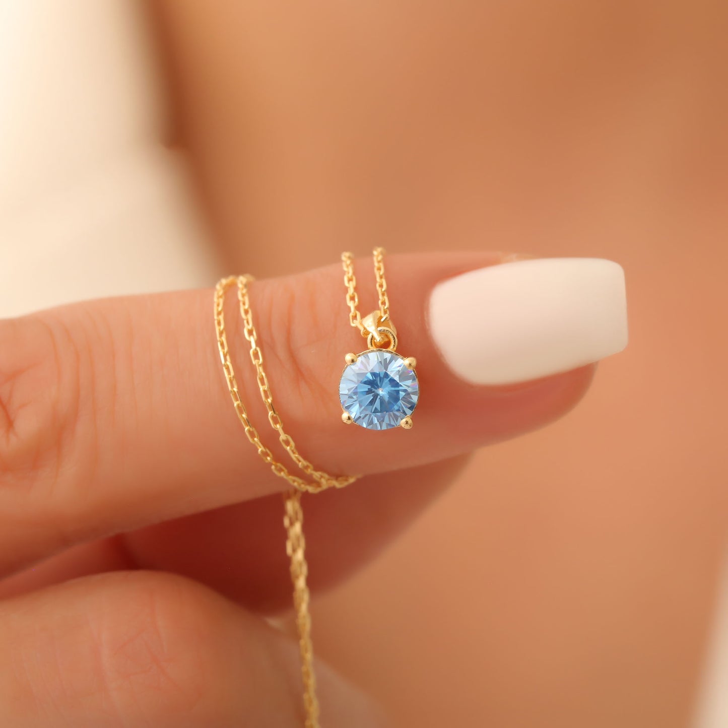 Blue Topaz Round Necklace in 14K Solid Gold | December Birthstone Pendant Queen Jewelry Necklace