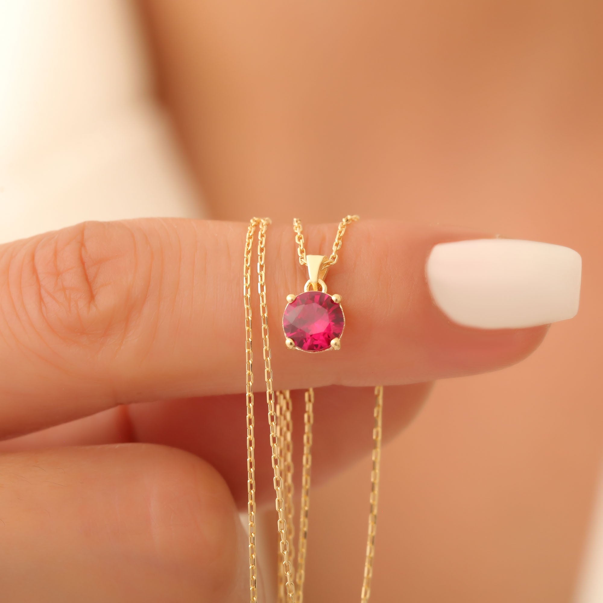 Ruby Round Necklace in 14K Solid Gold | July Birthstone Pendant Queen Jewelry Necklace