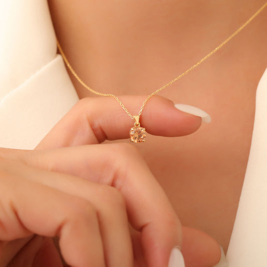 Citrine Round Necklace in 14K Solid Gold | November Birthstone Pendant Queen Jewelry Necklace