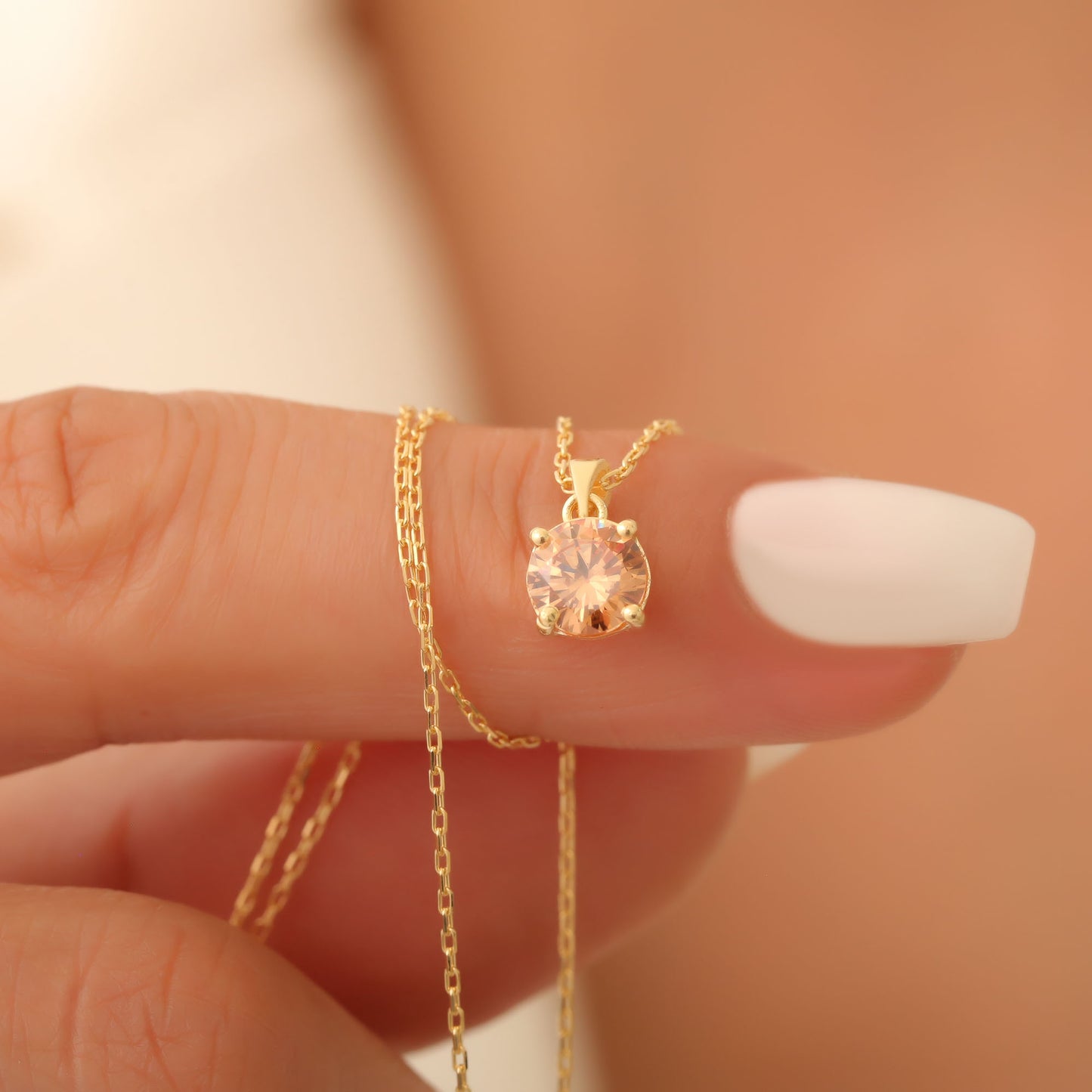 Citrine Round Necklace in 14K Solid Gold | November Birthstone Pendant Queen Jewelry Necklace
